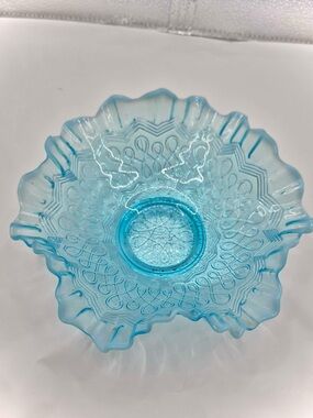 Antique EAPG Aqua Blue Glass Bowl - Many Loops Jefferson Glass Co Art Deco Decor